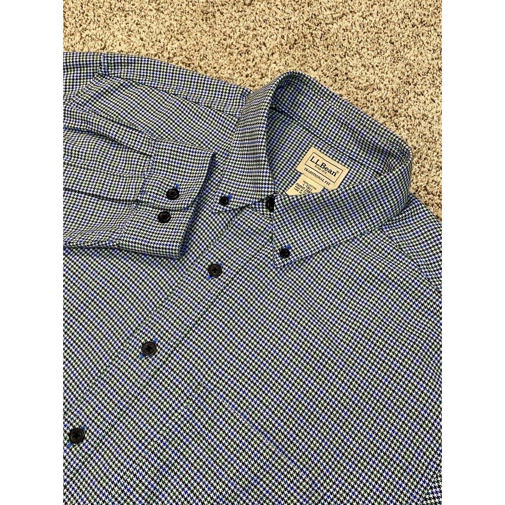 LL Bean Wicked Good Flannel Shirt Mens Large Tall Houndstooth Traditional Fit